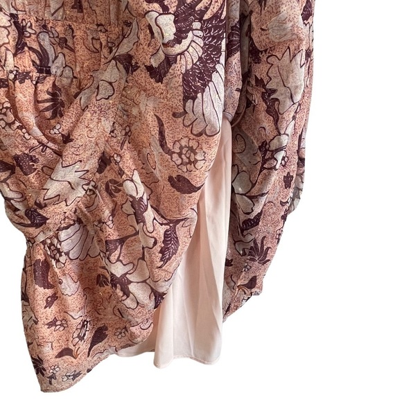 New! O.P.T. Boho Floral Metallic Long Sleeve Mini Dress - Picture 5 of 10